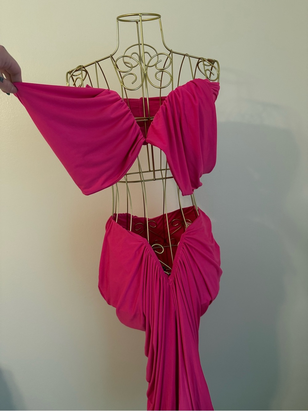 Fuchsia Off-Shoulder Draped Bandeau Dress